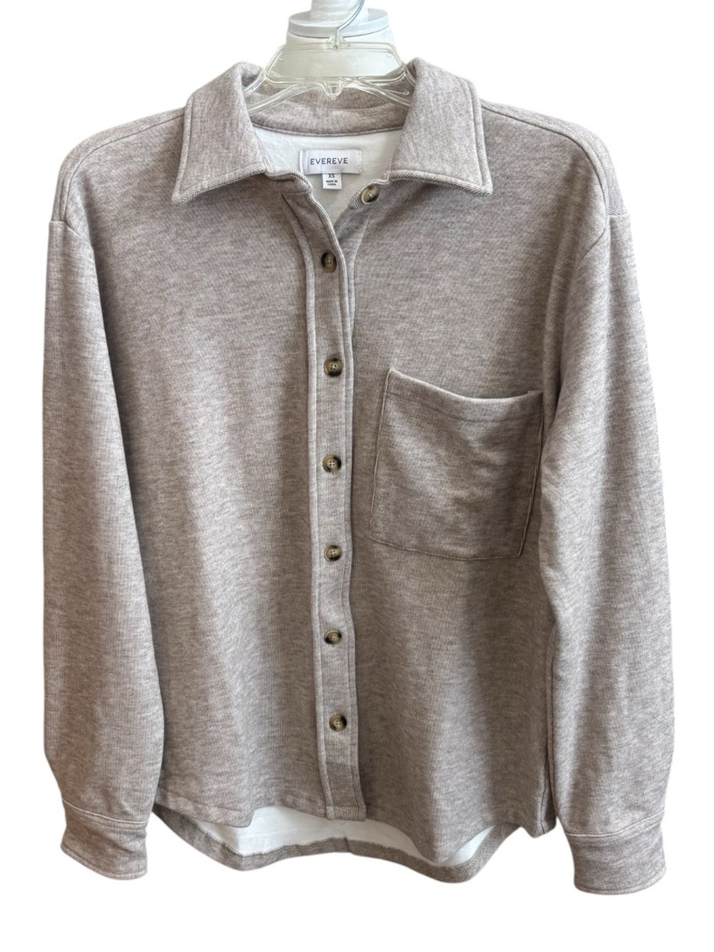 Evereve Knit Fleece Shirt Jacket in Heather Oatmeal NWOT - Picture 2 of 9